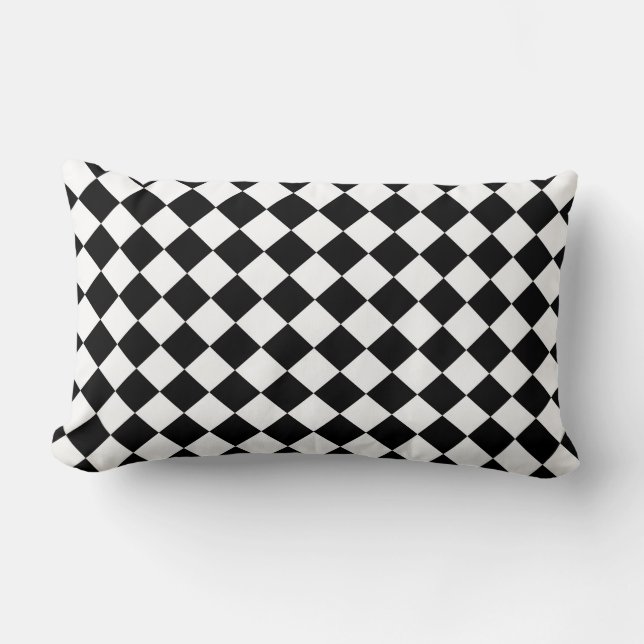 Modern Diamond Black en White Checkers Kussen (Voorkant)