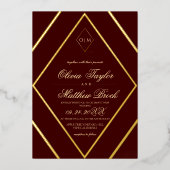 Modern Diamond Burgundy Gold Wedding Folie Uitnodiging (Voorkant)