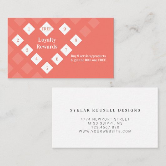 Modern Diamond Heart Loyalty beloont koraal Visitekaartje (Voorkant / Achterkant)