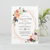Modern Diamond Lijst Blush Floral Engagement Party Kaart (Staand voorkant)