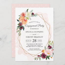 Modern Diamond Lijst Blush Floral Engagement Party Kaart