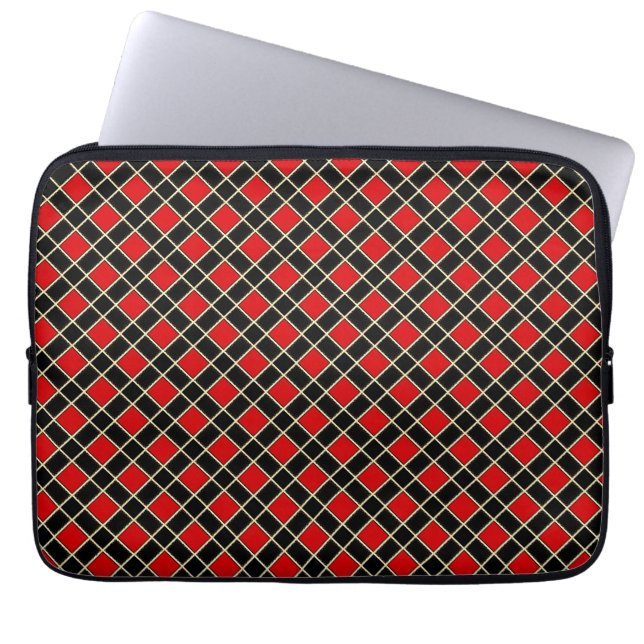 Modern Diamond Pattern in Black and Red Laptop Sleeve (Voorkant)