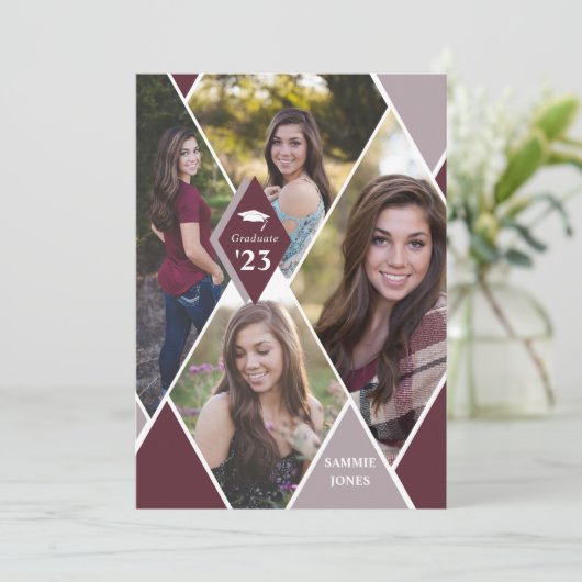 Modern Diamond Photo Collage Afstuderen Afstuderen Aankondiging (Staand voorkant)
