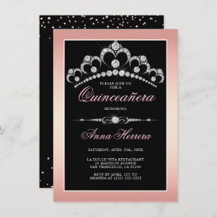 Modern Diamond Tiara Black Pink QUINCEAÑERA Kaart