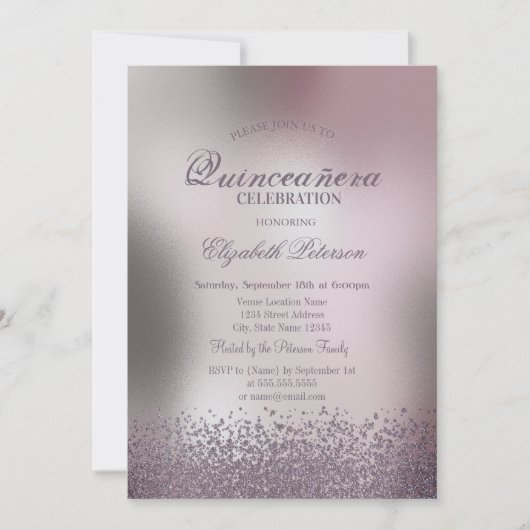 Modern Diamonds Roos Goud Metallic Quinceañera Kaart (Voorkant)