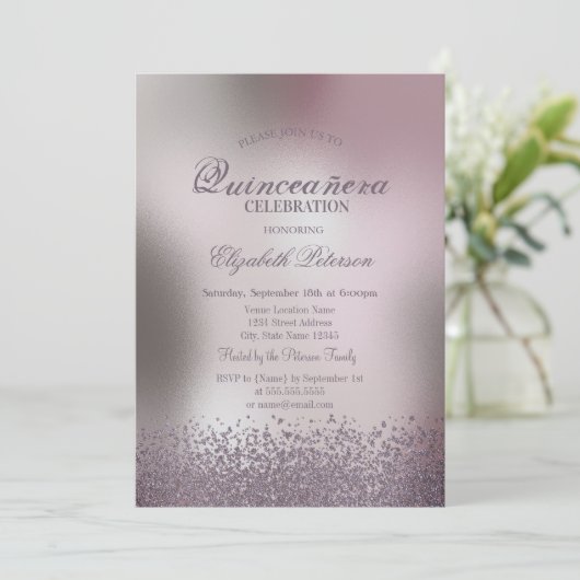 Modern Diamonds Roos Goud Metallic Quinceañera Kaart (Staand voorkant)