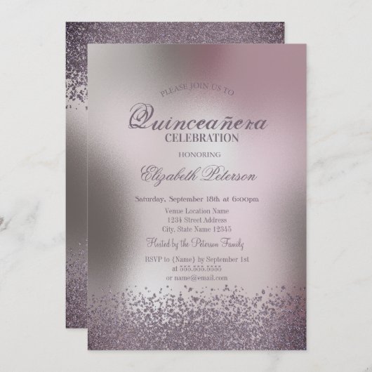 Modern Diamonds Roos Goud Metallic Quinceañera Kaart (Voorkant / Achterkant)