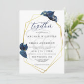 Modern Diep Indigo Blauw en Gouden Lijst Kaart (Staand voorkant)