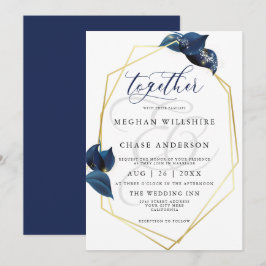 Modern Diep Indigo Blauw en Gouden Lijst Kaart