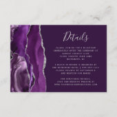 Modern diep Paarse zilveren agaat bruiloft details Informatiekaartje (Voorkant)