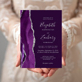 Modern diep Paarse zilveren agaat bruiloft Kaart