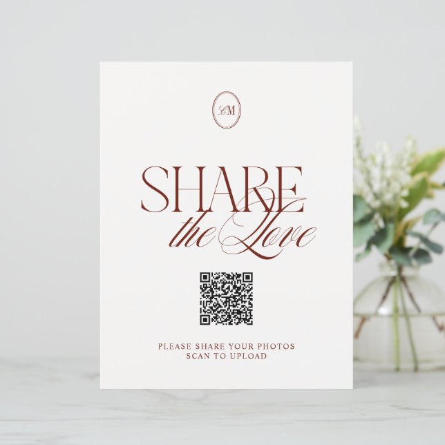 Modern Diep Terracotta Deel de Liefde QR Code Bord (Staand voorkant)