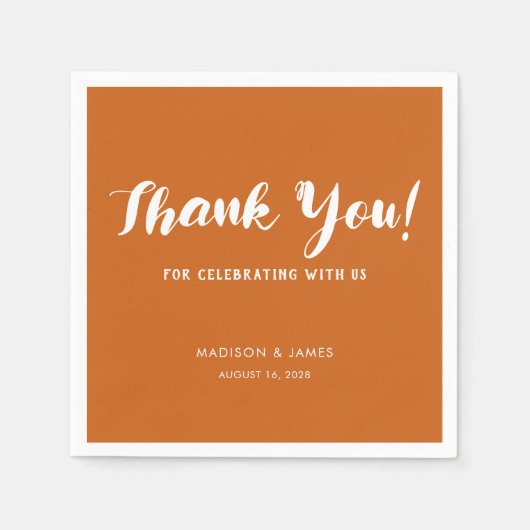 Modern digitaal verbrand Oranje script bedankt bru Servet (Voorkant)