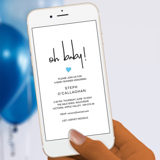 Modern Digital Oh Baby Boy Shower Cellphone Live Aankondiging