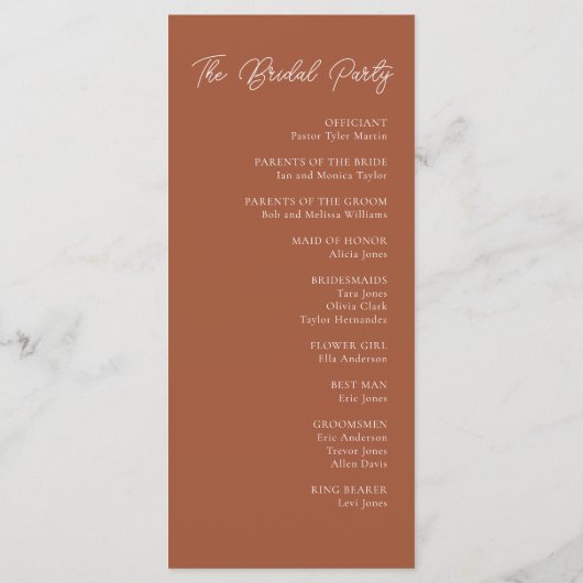 Modern Digital Sjabloon Terracotta Wedding Program (Achterkant)