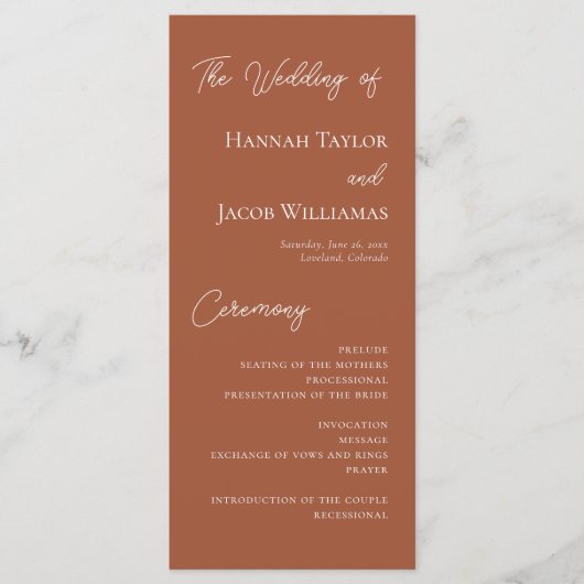 Modern Digital Sjabloon Terracotta Wedding Program (Voorkant)