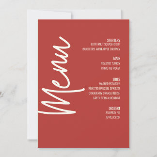 Modern Dinner Menu Rode Bruiloft Thanksgiving Kaart