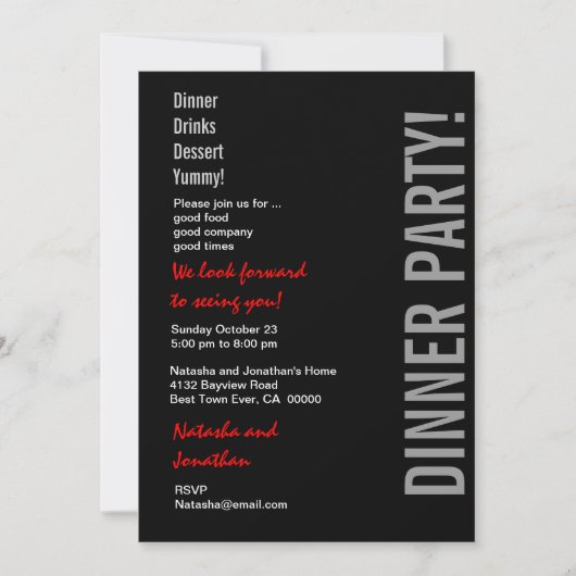 Modern DINNER PARTY Black White Red Sjabloon Kaart (Voorkant)