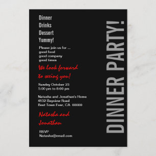 Modern DINNER PARTY Black White Red Sjabloon Kaart