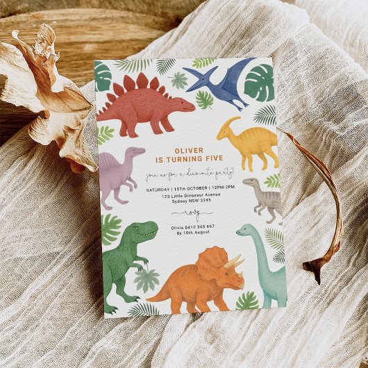 Modern Dinosaur Boy Birthday Party Kaart
