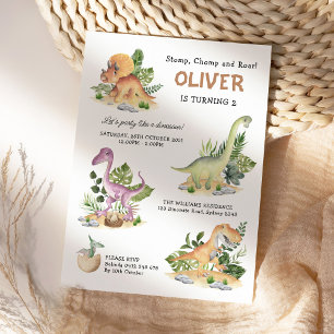Modern Dinosaur Kids Birthday Party Invitation Kaart