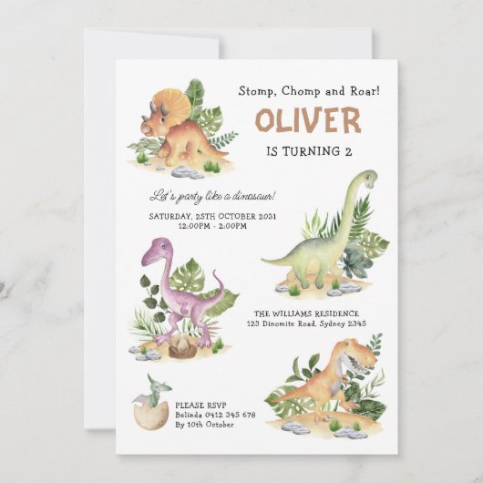 Modern Dinosaur Kids Birthday Party Invitation Kaart (Voorkant)