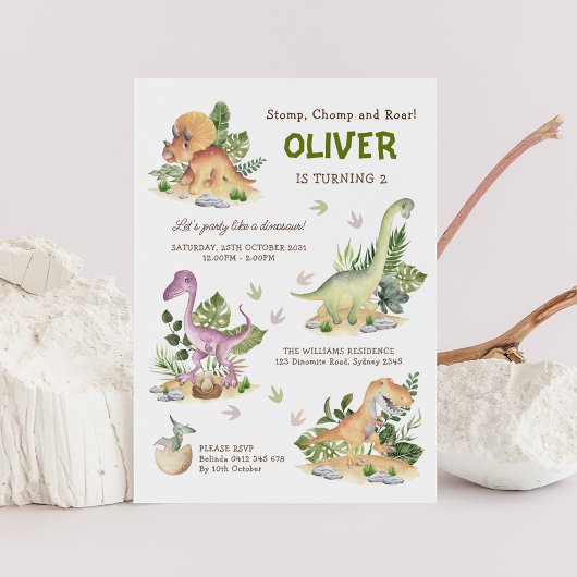 Modern Dinosaur kinderen Birthday Party Kaart