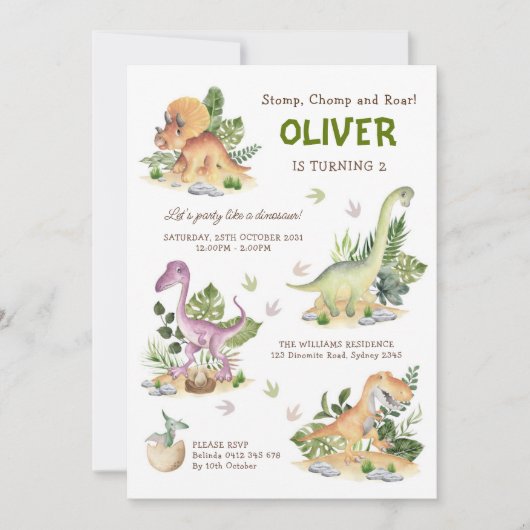 Modern Dinosaur kinderen Birthday Party Kaart (Voorkant)