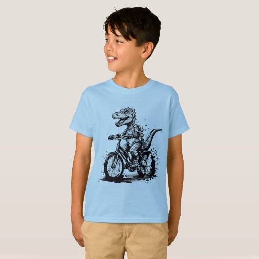 Modern Dinosaur op de fiets Kinder Basic T-shirt - (Voorkant volledig)