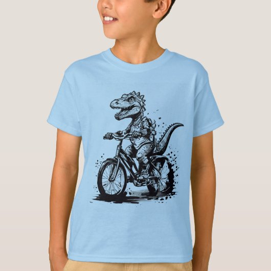 Modern Dinosaur op de fiets Kinder Basic T-shirt - (Voorkant)