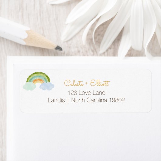 Modern Dinosaur Rainbow Baby shower Retouradres Etiket (Insitu)