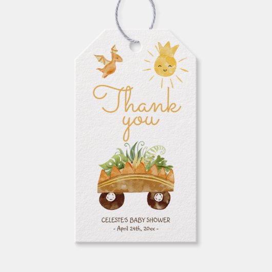 Modern Dinosaur White Baby shower dank u Cadeaulabel (Voorkant)