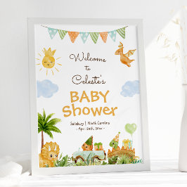 Modern Dinosaur Wit Baby shower Welkom Poster