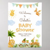 Modern Dinosaur Wit Baby shower Welkom Poster (Voorkant)