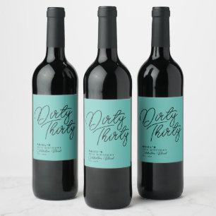 Modern Dirty Thirty Personalized Birthday Wijn Etiket