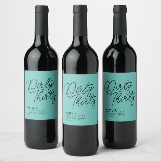 Modern Dirty Thirty Personalized Birthday Wijn Etiket (Flessen)