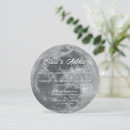 Modern Disco Ball QR Code Full Moon Wedding Kaart (Staand voorkant)