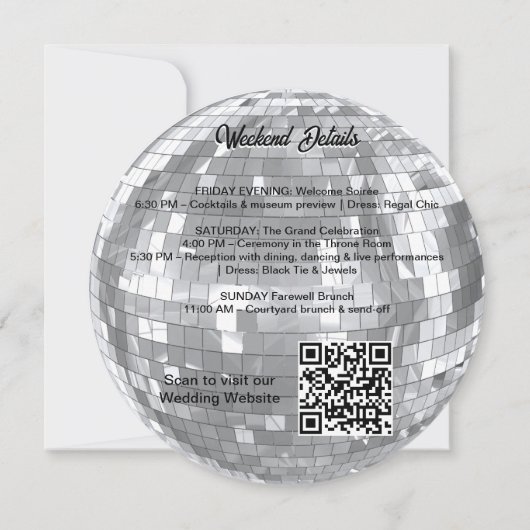 Modern Disco Ball QR Code Full Moon Wedding Kaart (Achterkant)