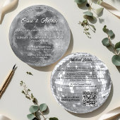 Modern Disco Ball QR Code Full Moon Wedding Kaart