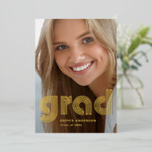 Modern Disco | Foto Grad Afstudeerankondiging Goud Folie Uitnodiging (Staand Voorkant)