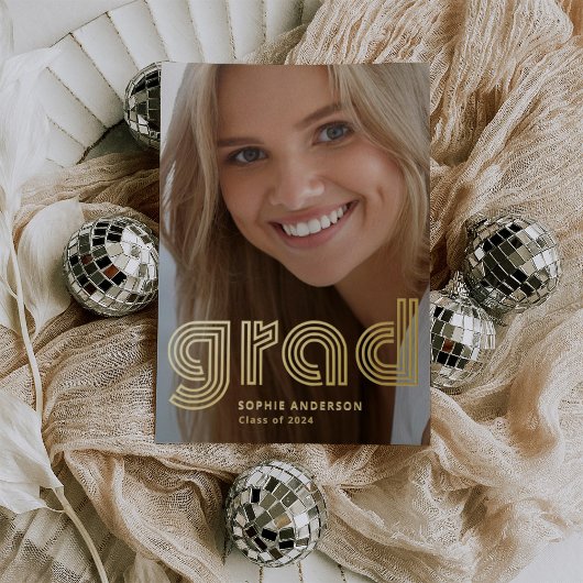 Modern Disco | Foto Grad Afstudeerankondiging Goud Folie Uitnodiging