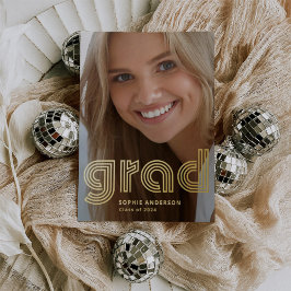 Modern Disco | Foto Grad Afstudeerkaart Goud Folie Uitnodiging