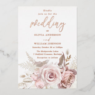 Modern Divine Roos Gold Blush Alle seizoenen Bruil Folie Uitnodiging