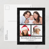 Modern DIY 3 Fotonaam Jaar Snowy Black Feestdagenkaart (Voorkant / Achterkant)