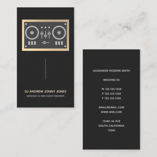 Modern DJ Controller - Gold Faux Border Visitekaartje (Voorkant / Achterkant)