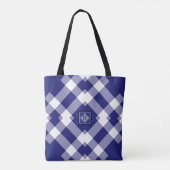 Modern Dk Blue White Paars Checkling schouder Tas (Achterkant)