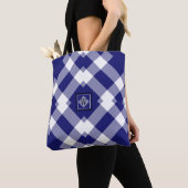 Modern Dk Blue White Paars Checkling schouder Tas (Dichtbij)