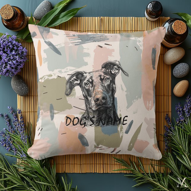 Modern Dobermann Portret – Abstracte Penseelstreek Kussen (Creator heeft geüpload)