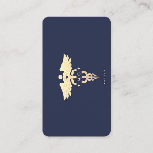 Modern Doctor Medical Caduceus Monogram Donkerblau Visitekaartje (Voorkant)