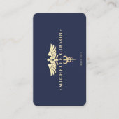 Modern Doctor Nurse Caduceus Donkerblauw Goud Visitekaartje (Voorkant)